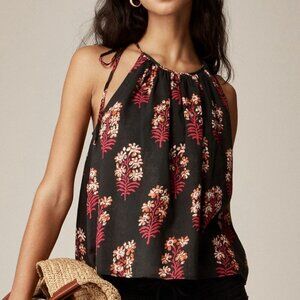 J.Crew Tie-Shoulder Tank Top in Cocoa Block-Print Cotton Voile – Black Floral